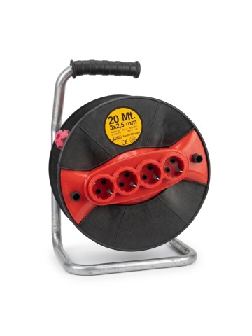 Prelungitor pe rolă cu tambur CAMPION 20m, cablu 3x2.5mm, 4 prize, 3500W
