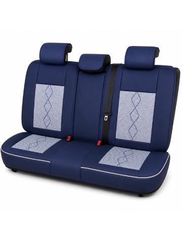 Set Huse auto premium 5 locuri Deluxe piele ecologică perforată și textil - albastru - alb - Img 3