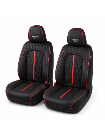 Set huse auto universale premium, 5 locuri, Deluxe, piele ecologică perforată, negru cu roșu - Img 2
