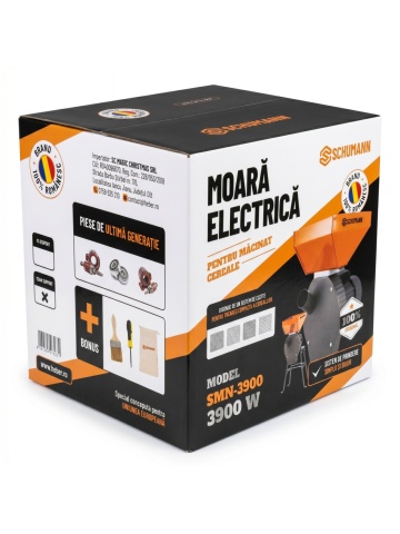 Moară electrică de uruială Heber®, 3.8 kW, 3000 RPM, 300 kg/h, cuvă mare, 20 ciocanele, accesorii incluse - Img 2