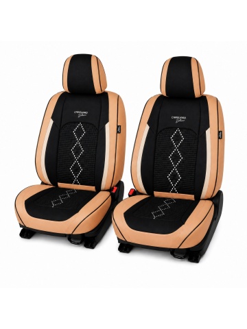 Set Huse auto premium 5 locuri Deluxe piele ecologică perforată și textil - maro caramel - Img 2