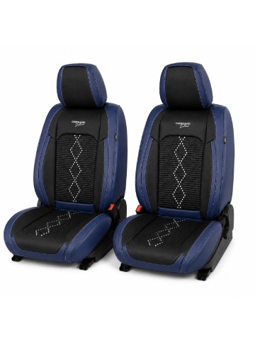 Set Huse auto premium 5 locuri Deluxe piele ecologică perforată și textil - negru - albastru închis - Img 2
