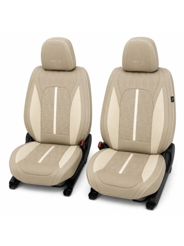 Set huse auto universale premium, 5 locuri, Deluxe, piele ecologică perforată, maro deschis cu crem - Img 2