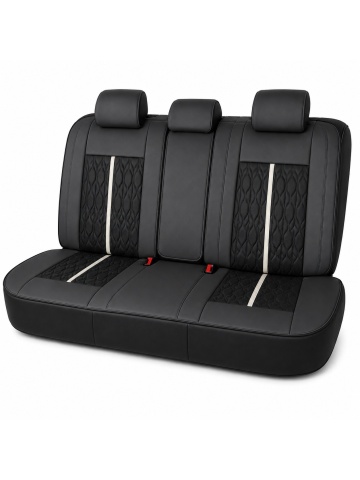 Set huse auto universale premium, 5 locuri, Deluxe, piele ecologică perforată, negru cu alb - Img 3