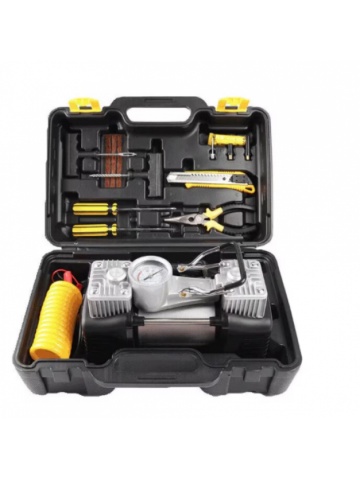 Compresor auto 12V Lider, 2 cilindri, include trusă, lanternă și 7 accesorii - Img 3