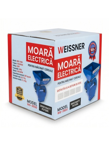 Moară electrică de uruială Weissner, 3.9 kW, 3000 RPM, 300 kg/h, cuvă mare, 20 ciocanele, bobinaj cupru - Img 2