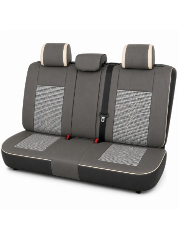 Set Huse auto premium 5 locuri Deluxe piele ecologică perforată și textil - gri deschis - gri inchis - Img 3