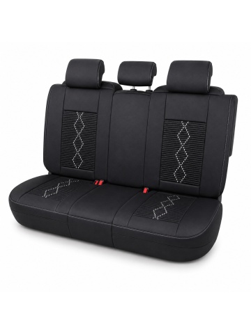 Set Huse auto premium 5 locuri Deluxe piele ecologică perforată și textil - negru - alb - Img 3