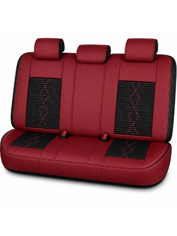 Set Huse auto premium 5 locuri Deluxe piele ecologică perforată și textil - roșu închis - negru - Img 3