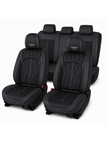 Set huse auto universale premium, 5 locuri, Deluxe, piele ecologică perforată, culoare negru