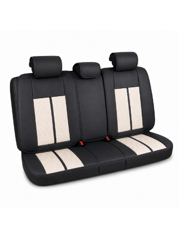 Set huse auto universale premium, 5 locuri, Deluxe, piele ecologică perforată, negru cu crem - Img 2