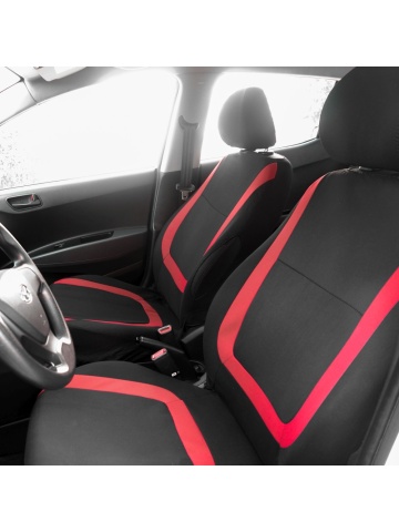 Set huse universale pentru scaune auto, culoare roșu cu negru material textil - Img 2