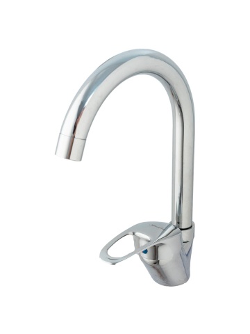 Baterie sanitară de bucătărie, monocomandă, cromată, pipă înaltă în formă de U rotativă
