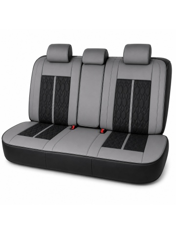 Set huse auto universale premium, 5 locuri, Deluxe, piele ecologică perforată, gri cu negru - Img 3