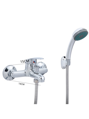 Baterie baie monocomandă pentru cadă și duș, cromată, distanță 15 cm - Set complet