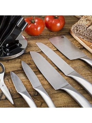 Set Cuțite Royalty Line RL-KSS600 cu Ascuțitor, Foarfece și Stand – 8 Piese, Oțel Inoxidabil - Img 6