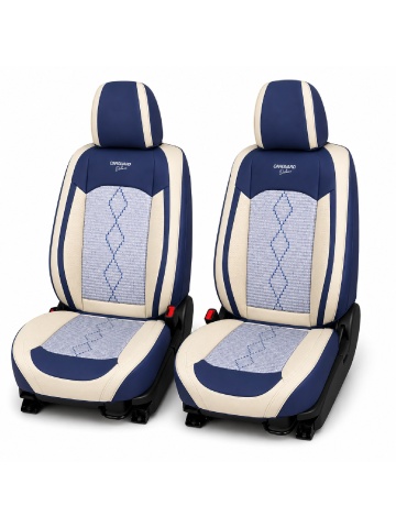 Set Huse auto premium 5 locuri Deluxe piele ecologică perforată și textil - albastru - alb - Img 2