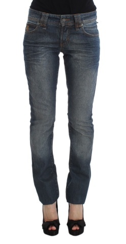 Blugi slim fit din bumbac albastru spălat