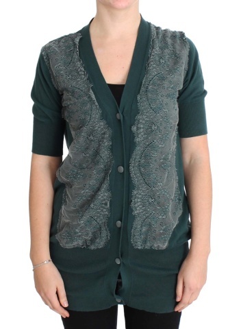 Cardigan din bumbac cu dantelă verde