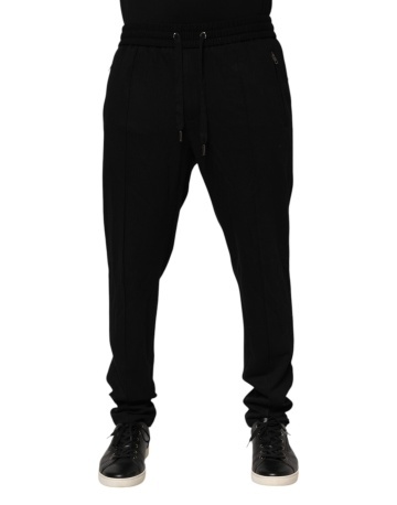 Pantaloni jogger negri din viscoză, cu logo, pentru bărbați