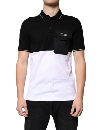 Tricou polo cu mâneci scurte din bumbac negru și alb