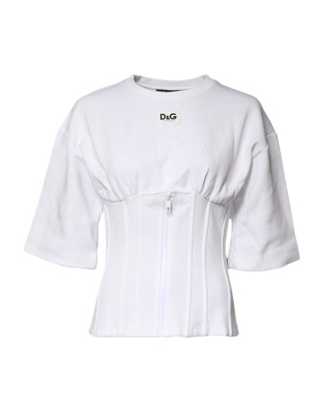 Bluză albă din amestec de bumbac, în stil corset