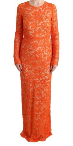 Rochie lungă cu imprimeu floral portocaliu Ricamo