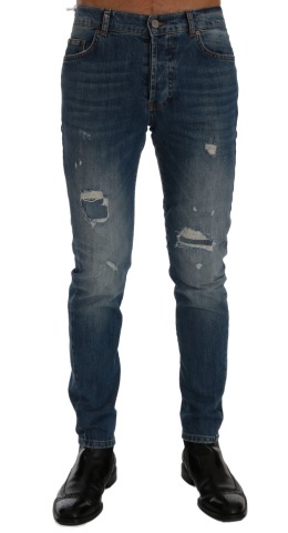 Blugi slim fit Dunfermile, spălați în albastru, cu efect de uzură