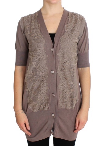 Cardigan din bumbac cu dantelă violet