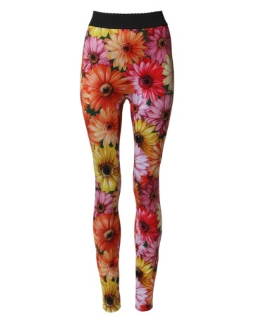 Colanți multicolori cu imprimeu floral Pantaloni cu talie elastică