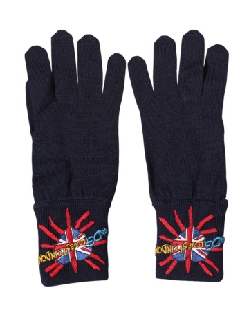 Mănuși tricotate din lână albastră #DGLovesLondon cu broderie