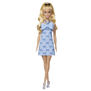 Barbie Fashionistas Papusa Barbie Blonda Cu Rochie Albastra Cu Fundite - Img 4