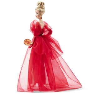 Barbie Signature Aniversare 80 De Ani Papusa Barbie Blonda Cu Rochie De Bal Rosie - Img 7