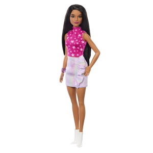 Papusa Barbie Fashionista Bruneta Cu Top Cu Stelute - Img 3
