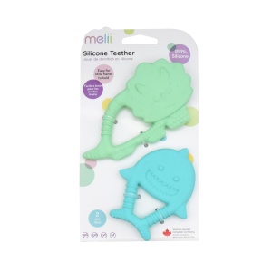 Set 2 Jucarii Dentitie Silicon Melii Model Dino + Rechin
