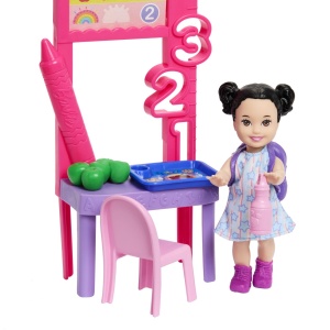 Barbie Set De Joaca Papusa Barbie Bruneta Cu Rochie Roz Face Cariera Profesoara - Img 7