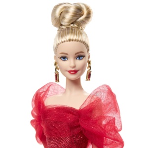 Barbie Signature Aniversare 80 De Ani Papusa Barbie Blonda Cu Rochie De Bal Rosie - Img 4