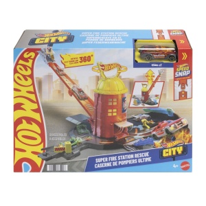Hot Wheels City Set De Joaca Super Statie De Pompieri Cu Masinuta Inclusa