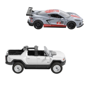 Hot Wheels Set 2 Masinute Metalice Pull Back Gmc Hummer Ev Si Corvette C8R 1:43 - Img 3