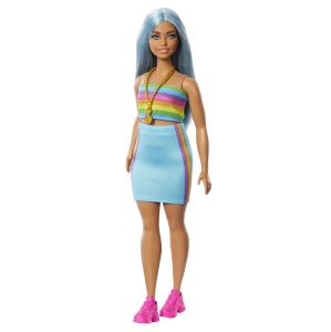 Papusa Barbie Fashionista Cu Par Albastru Platinat Si Top Sport - Img 3