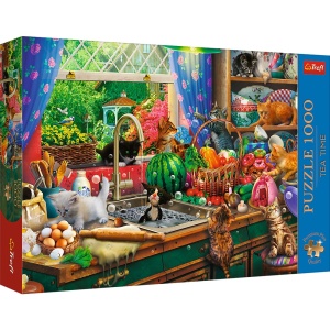 Puzzle Trefl 1000 Premium Plus Tea Time Pisici Nazdravane - Img 1