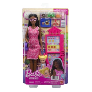 Barbie Set De Joaca Papusa Barbie Bruneta Mulatra Face Cariera Profesoara - Img 2
