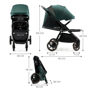 Carucior Sport, Ultra Compact, Kinderkraft Mitzy, 0-22 Kg, Jade Green - Img 5
