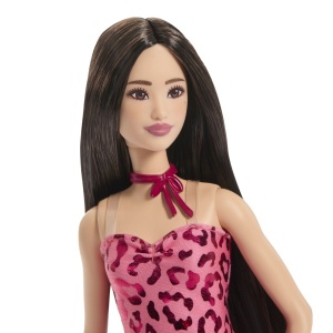 Barbie Fashionistas Papusa Barbie Bruneta Cu Rochie Leopard Roz - Img 6