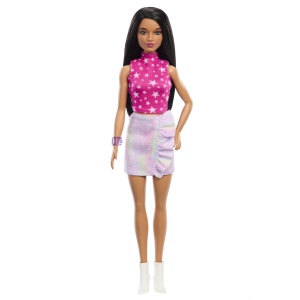 Papusa Barbie Fashionista Bruneta Cu Top Cu Stelute - Img 4