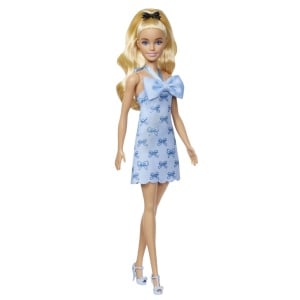Barbie Fashionistas Papusa Barbie Blonda Cu Rochie Albastra Cu Fundite - Img 2