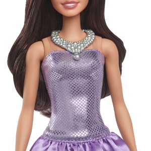 Barbie Fashionistas Papusa Barbie Bruneta Cu Rochie Mov Si Colier - Img 6