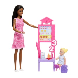 Barbie Set De Joaca Papusa Barbie Bruneta Mulatra Face Cariera Profesoara - Img 6