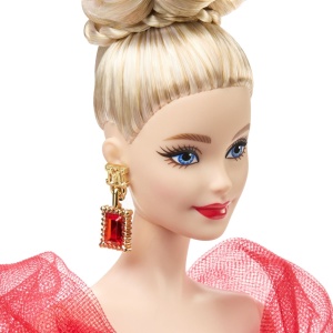Barbie Signature Aniversare 80 De Ani Papusa Barbie Blonda Cu Rochie De Bal Rosie - Img 5