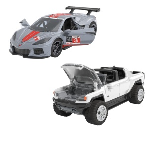 Hot Wheels Set 2 Masinute Metalice Pull Back Gmc Hummer Ev Si Corvette C8R 1:43 - Img 4